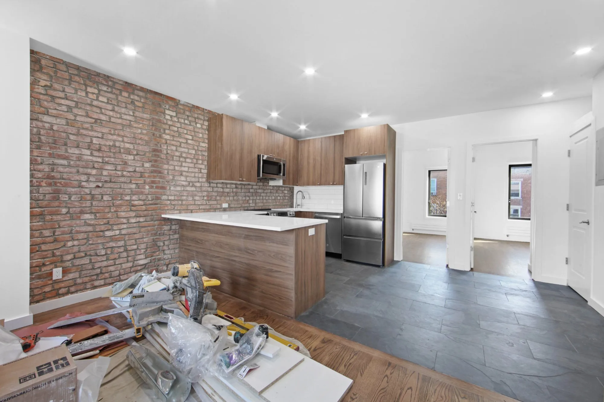 Before declutter - kitchen with construction materials