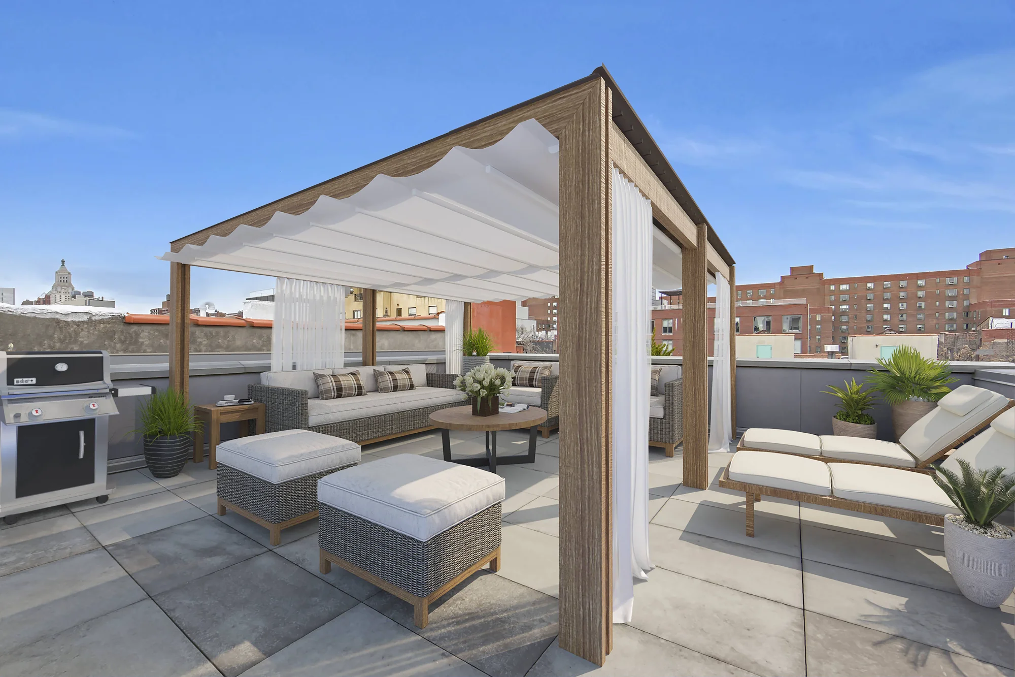 After virtual staging - furnished rooftop terrace